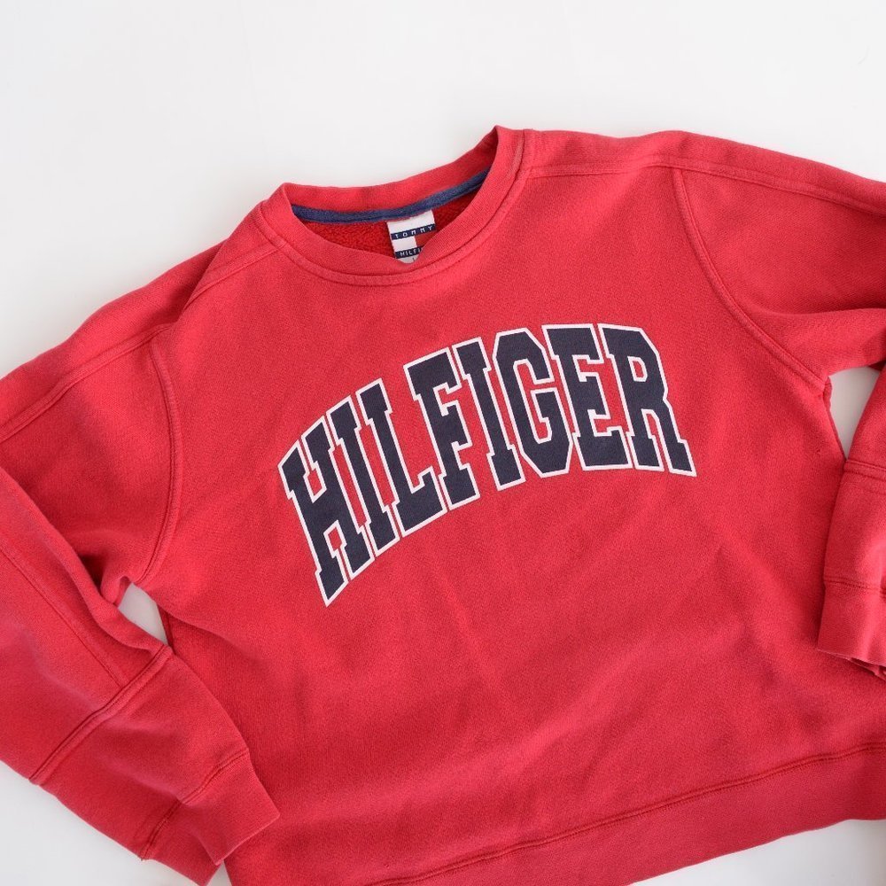 Vintage  90's Y2K Tommy Hilfiger Red Crewneck Sweater Size Large - Picture 10 of 13